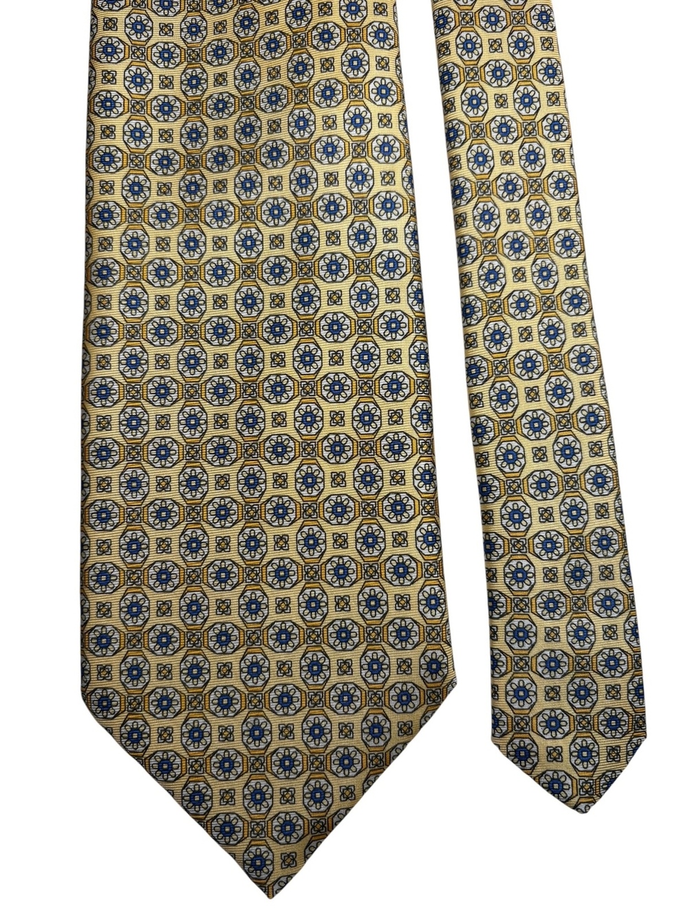 Benjamin James 100% Silk Yellow Blue Floral Medallion Men’s Designer Tie